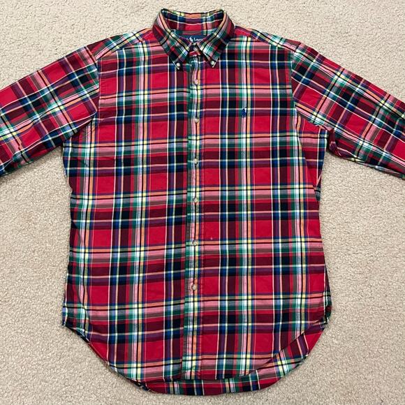 Ralph Lauren Mens Red Multicolor Plaid Long Sleeve Shirt Size Medium - Picture 4 of 6
